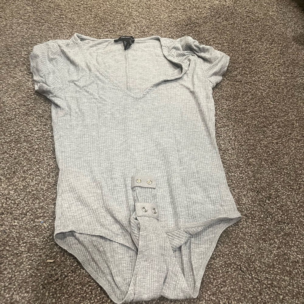 Gray V-Neck Women's Top